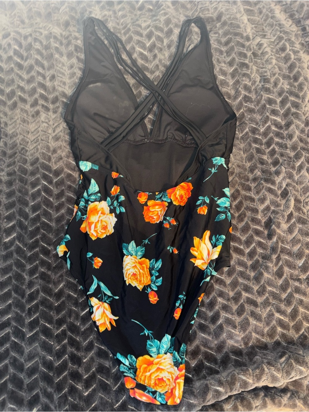 Otherwild Black One-Piece Swimsuit with Orange Floral Print - Picture 2 of 2